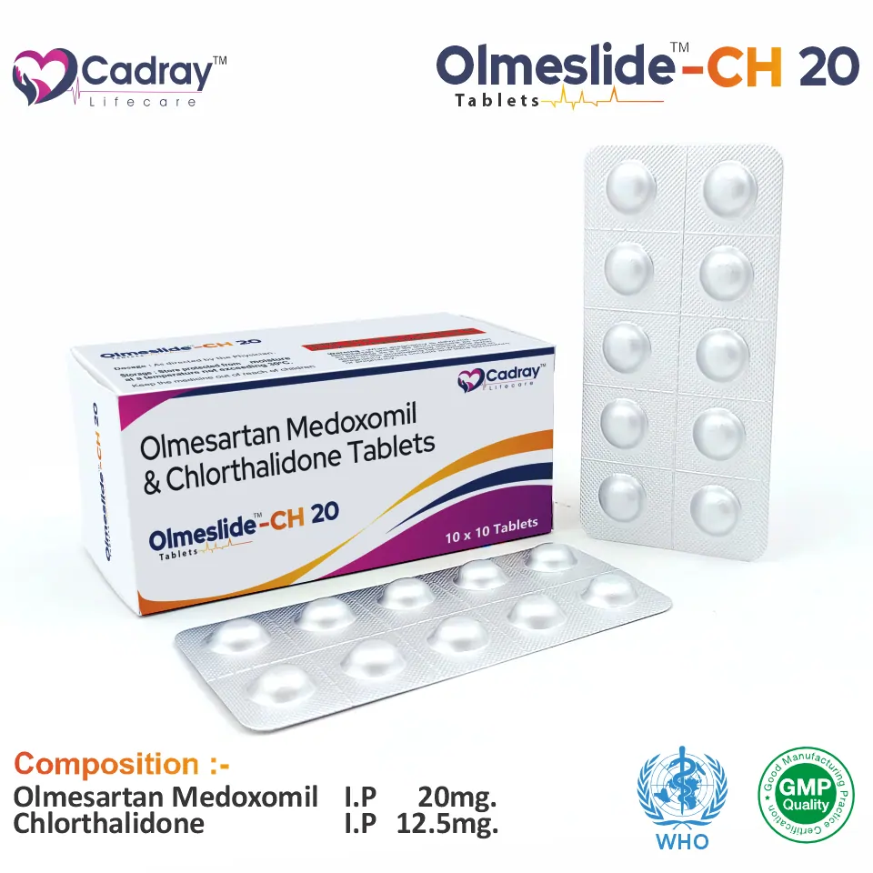 Olmesartan Medoxomil 20mg + Chlorthalidone Tablet | Olmesartan 20/Chlorthalidone in PCD Pharma Franchise